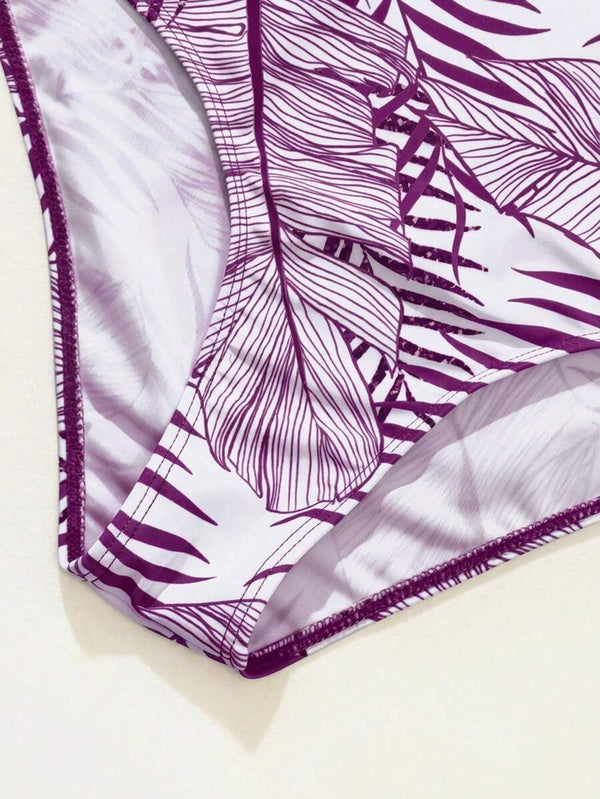 Bikini Tropical De Talle Alto Y Top Morado