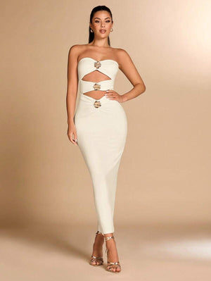 Vestido elegante largo con diamantes de imitación y diseño ajustado