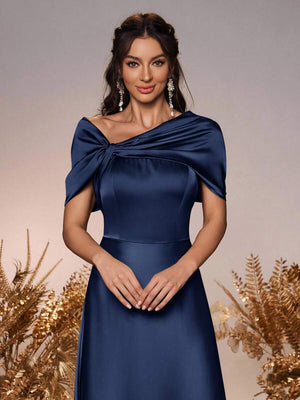 Vestido Largo de Noche Asimétrico Azul Marino