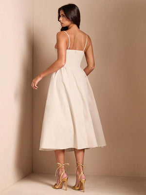 Vestido Elegante Midi Albaricoque Con Tirantes Finos