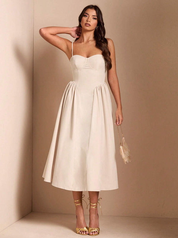 Vestido Elegante Midi Albaricoque Con Tirantes Finos