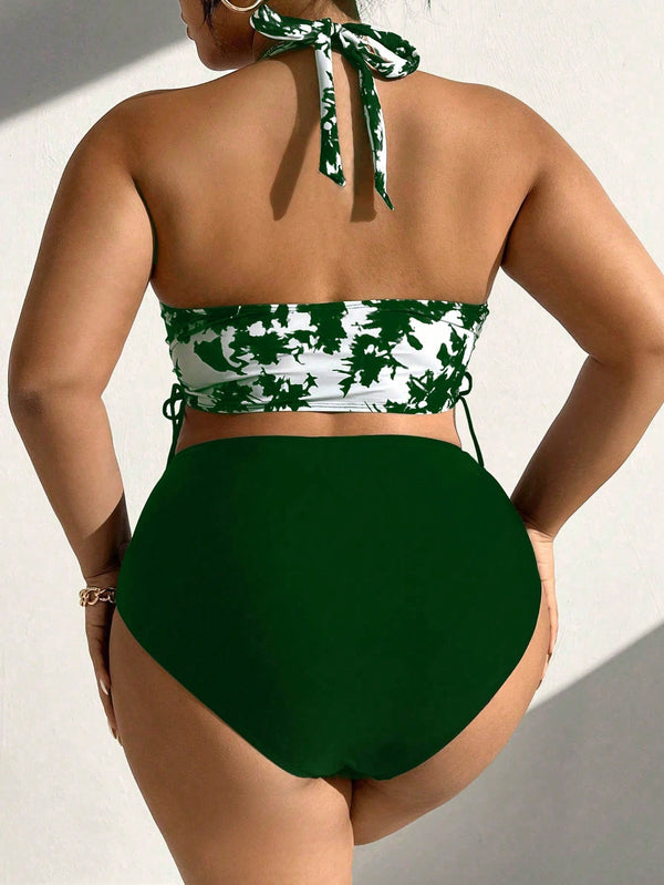 Bikini Verde Oscuro Floral De Talle Alto vista trasera del conjunto.
