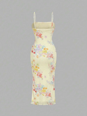 Vestido Largo Floral Ajustado Con Tirantes Finos