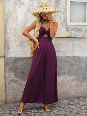 Enterizo Largo Morado Con Abertura Frontal Y Tirantes