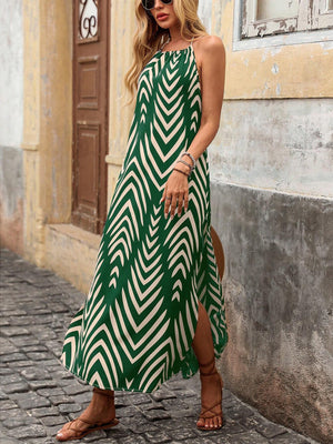 Vestido Verde Estampado Con Espalda Abierta
