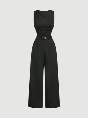 Jumpsuit negro elegante sin mangas para mujer