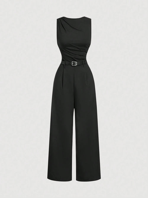 Jumpsuit negro elegante sin mangas para mujer
