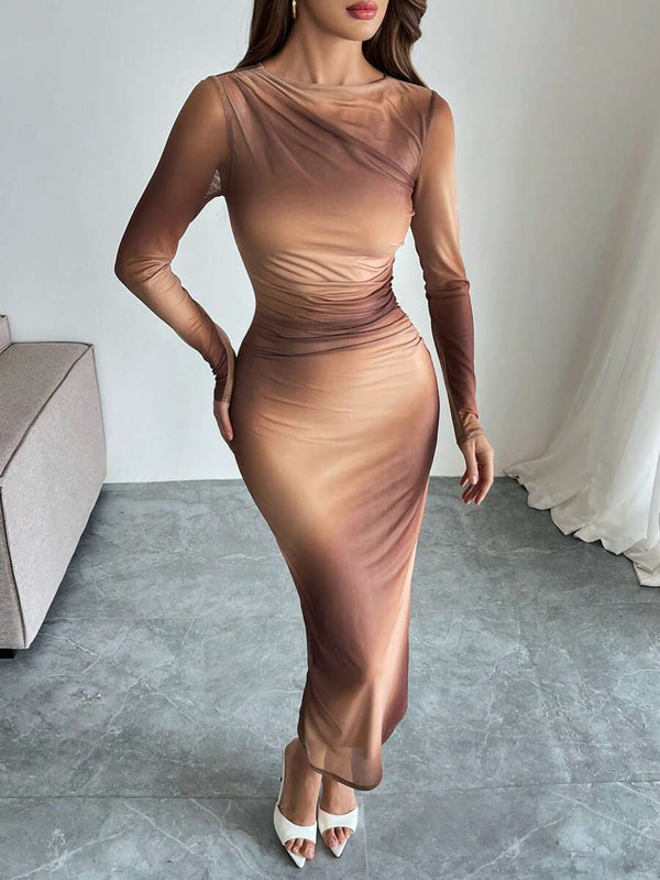 Vestido Largo Asimétrico Ombre Fruncido