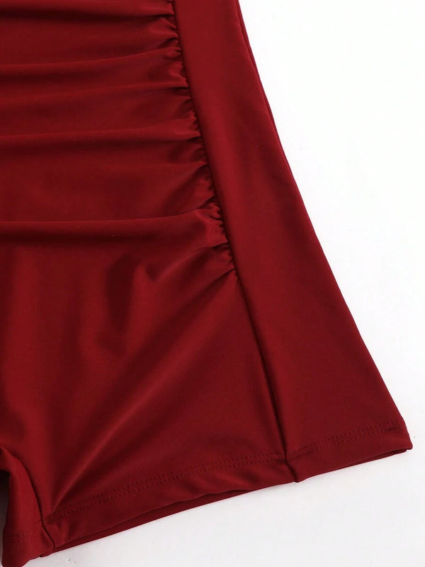 Bañador Rojo Entero Estilo Retro Con Short