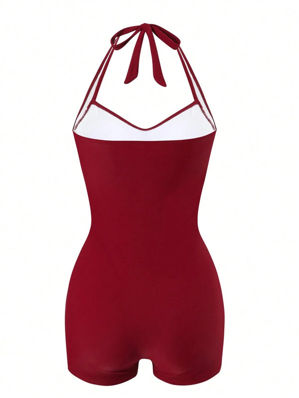 Bañador Rojo Entero Estilo Retro Con Short