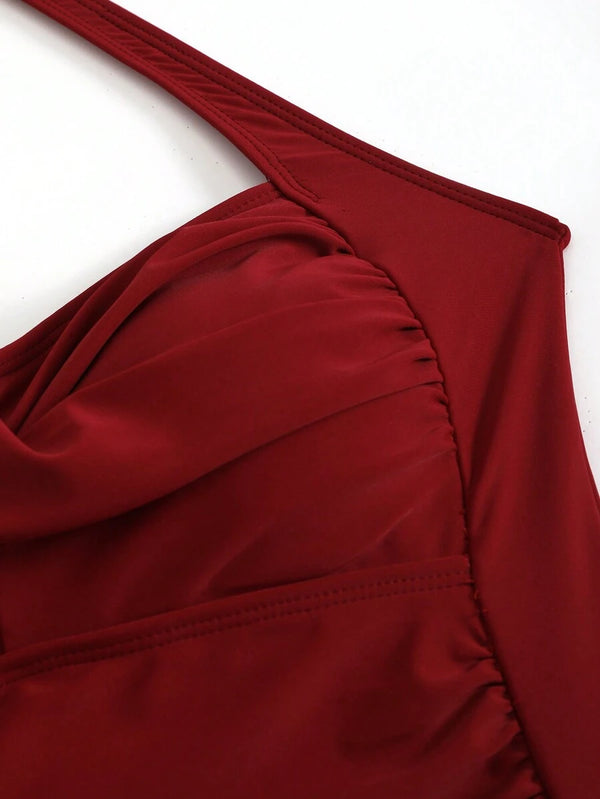 Bañador Rojo Entero Estilo Retro Con Short