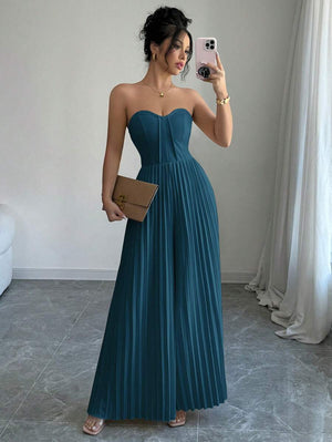 Enterizo elegante agua verde azul sin tirantes frontal