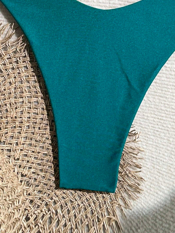 Bikini Sexy Verde Agua Con Aro Decorativo Y Corte Alto