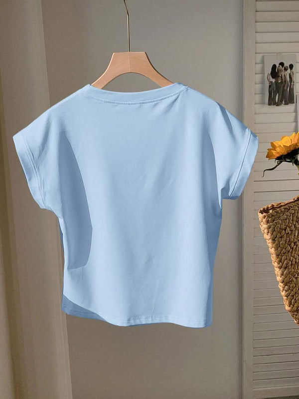 Blusa Celeste Casual Con Manga Murciélago