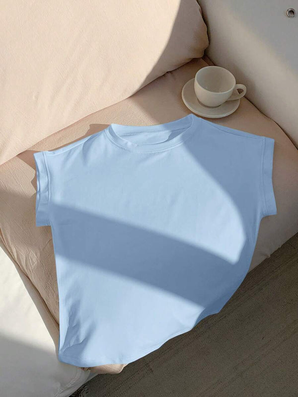 Blusa Celeste Casual Con Manga Murciélago