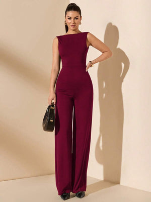 Jumpsuit Elegante Con Espalda Descubierta Color Vino