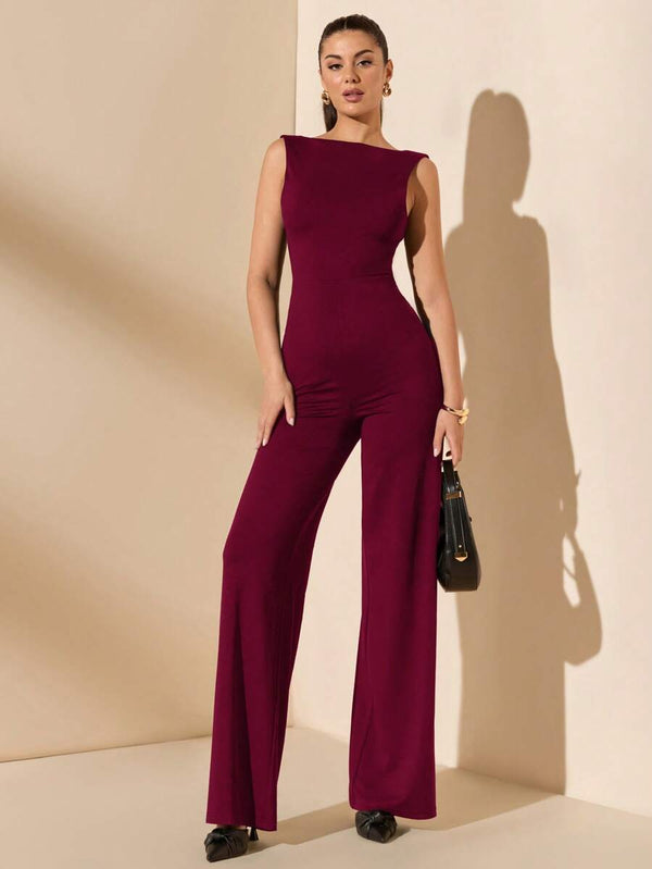 Jumpsuit Elegante Con Espalda Descubierta Color Vino