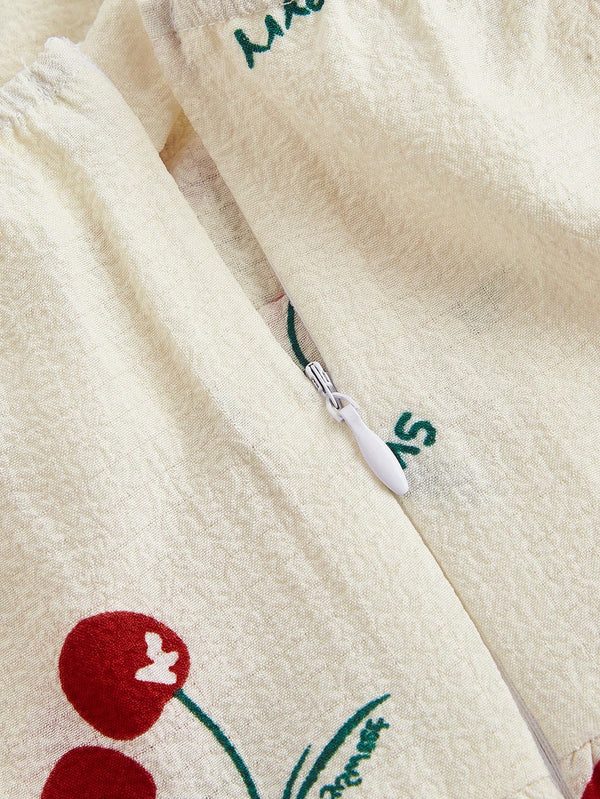 Detalle de Enterizo Corto Albaricoque Con Estampado De Cereza
