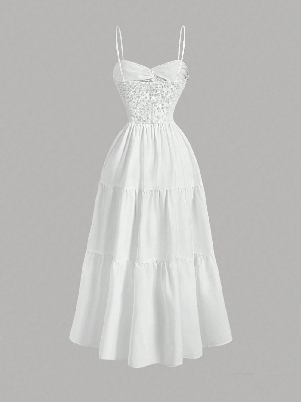 Vestido Blanco Largo A Capas Con Espalda Al Aire vista frontal completa.