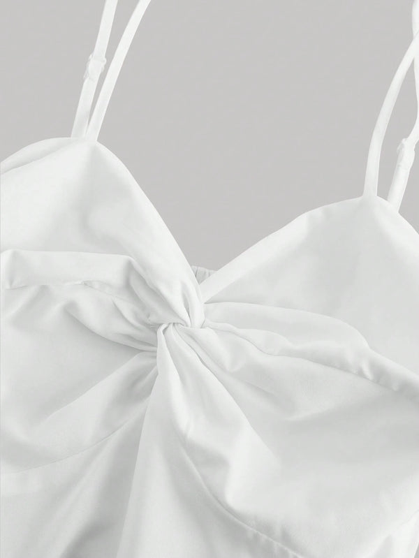 Vestido Blanco Largo A Capas Con Espalda Al Aire detalle pecho fruncido.
