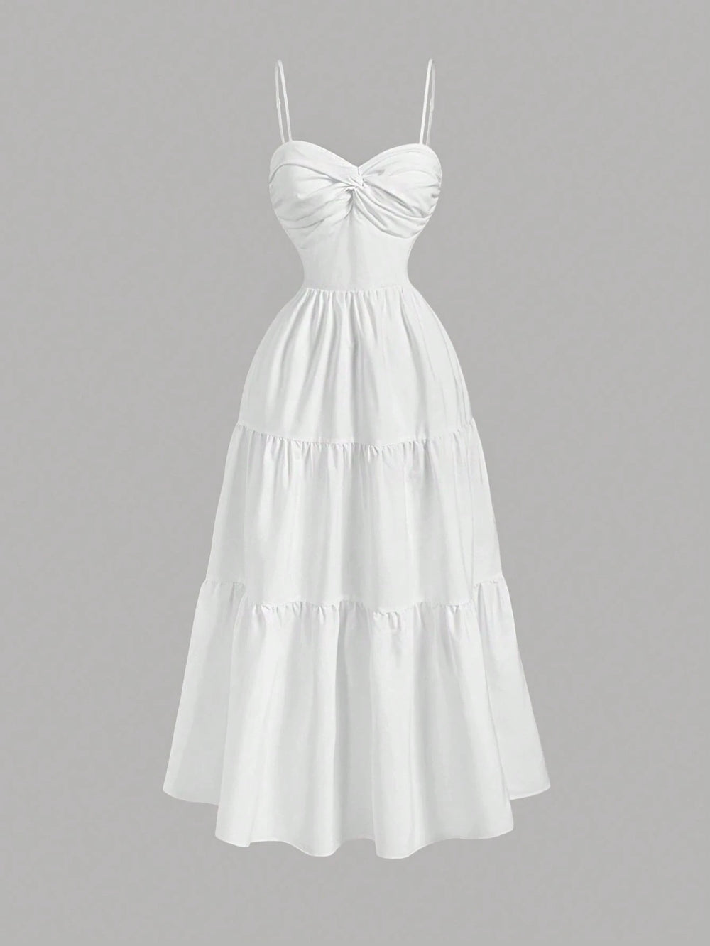 Vestido Blanco Largo A Capas Con Espalda Al Aire vista frontal completa.