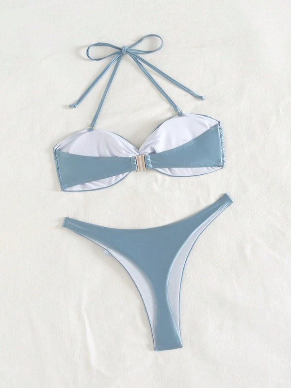 Bikini Albaricoque Texturizado Con Lazo Y Detalle Solar