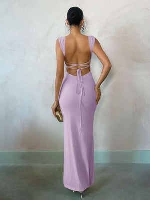 Vestido Maxi Ajustado Morado Malva Con Tirantes