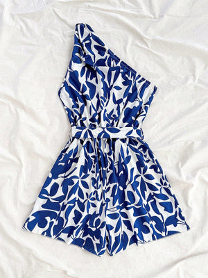Mono corto azul y blanco con estampado de plantas – Vista trasera