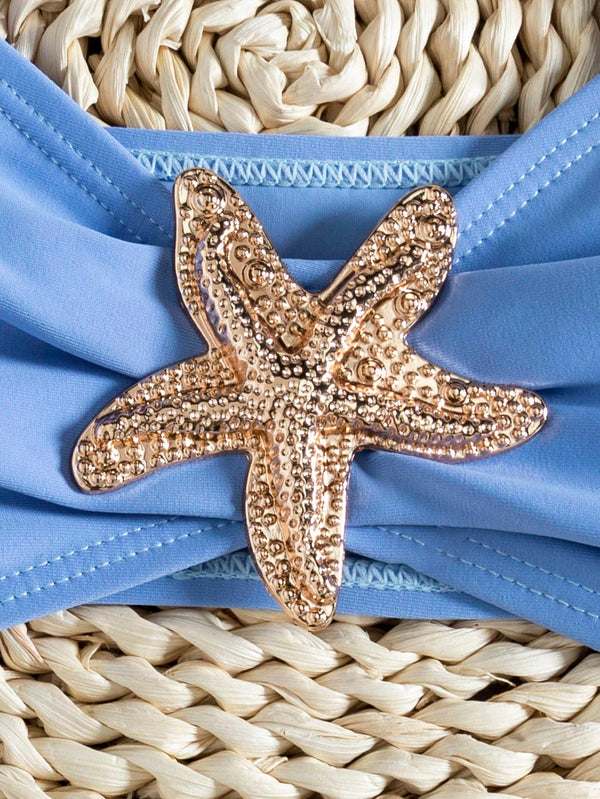 Braga de bikini azul grisáceo de talle bajo con diseño liso.

