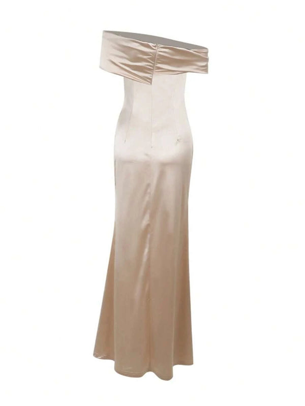Vestido De Gala Satinado Hombros Descubiertos