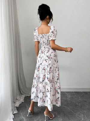 Vestido floral midi a línea bohemio vista trasera