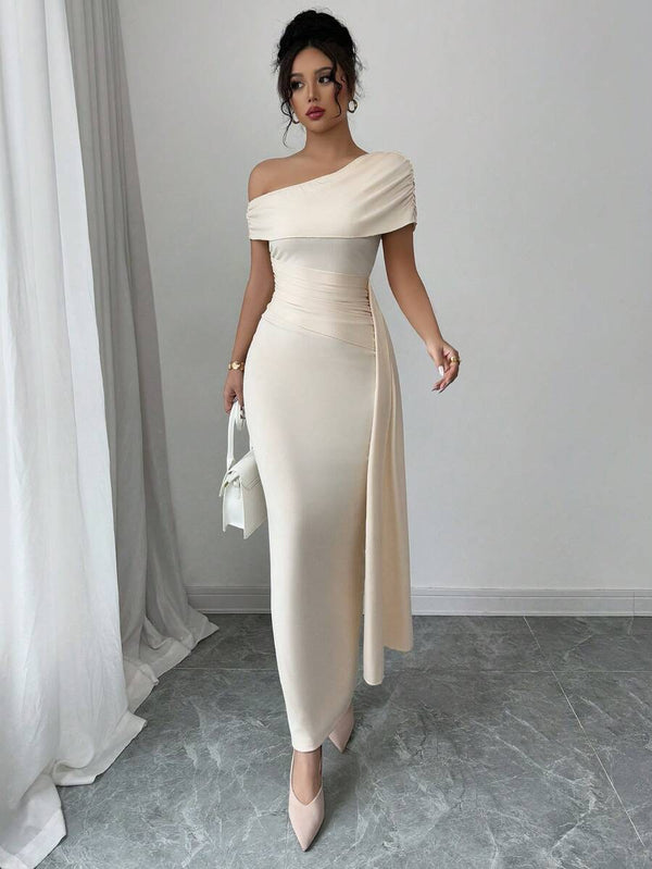 Vestido Elegante Asimétrico Con Drapeado Lateral