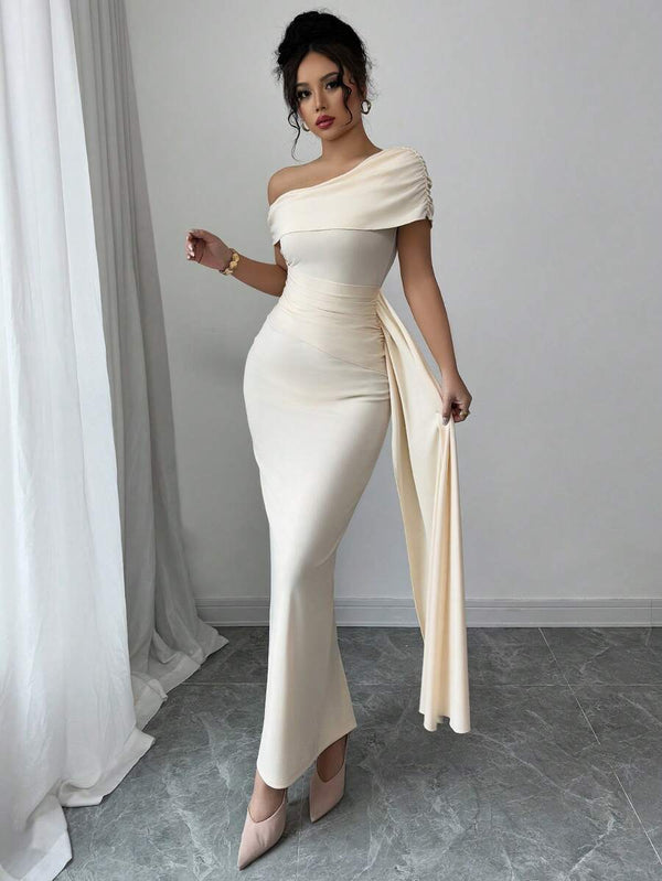 Vestido Elegante Asimétrico Con Drapeado Lateral