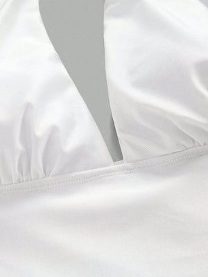 Traje De Baño Blanco Halter Con Salida De Playa Incluida