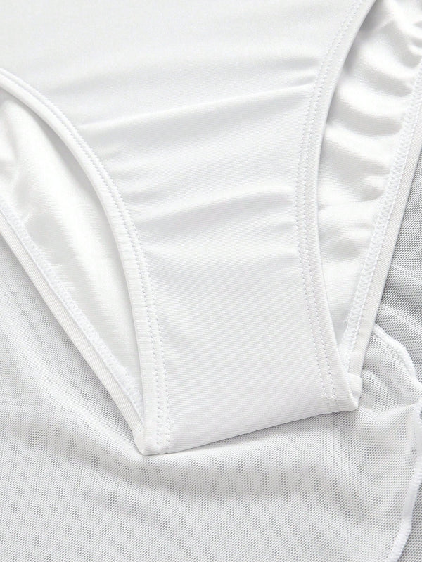 Traje De Baño Blanco Halter Con Salida De Playa Incluida