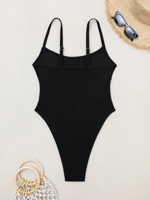 Traje de baño negro liso estilo sexy para playa