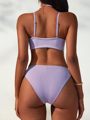 Bikini Púrpura Malva Con Nudo Frontal Y Talle Alto
