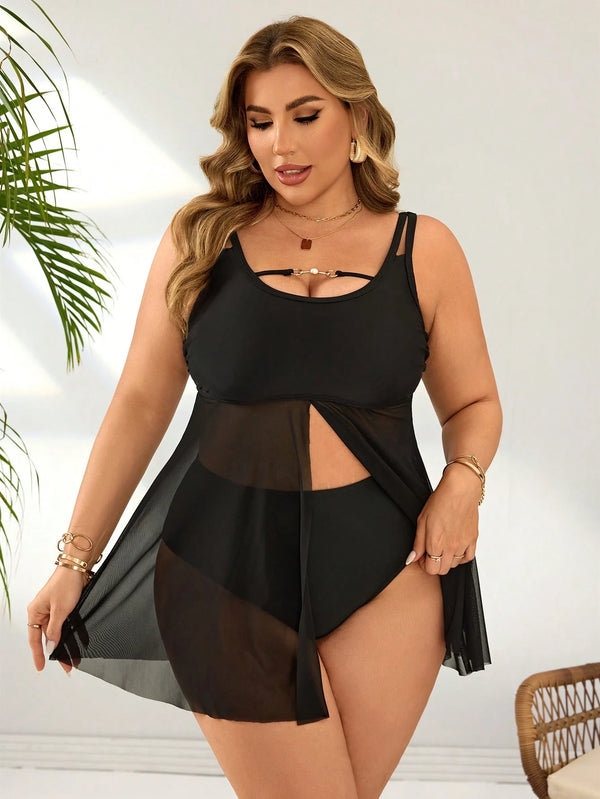 Detalle superior Vestido De Baño Negro Con Falda Transparente
