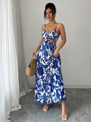 Vestido bohemio multicolor con estampado floral detalle lateral.