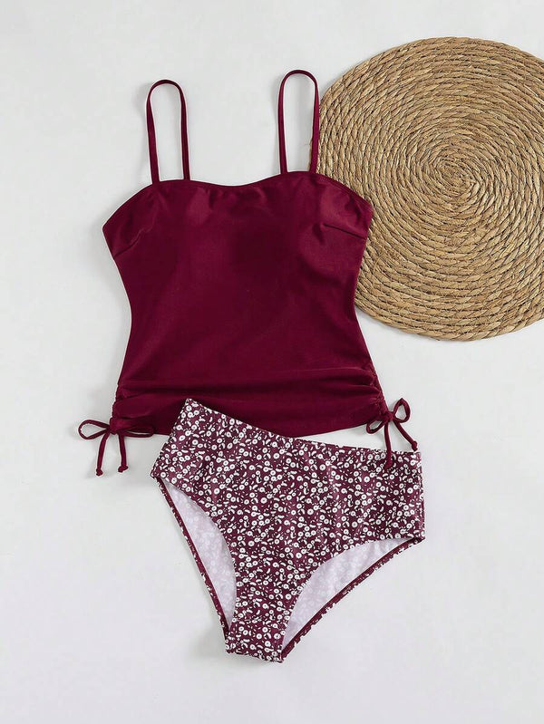 Bikini Tankini Con Estampado Floral Y Lazo Lateral