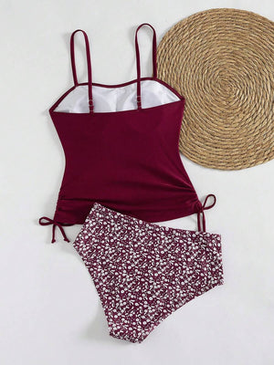 Bikini Tankini Con Estampado Floral Y Lazo Lateral