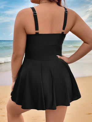 Vestido De Baño Negro Con Falda Y Escote En V vista posterior.

