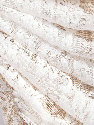 Vestido De Encaje Blanco Midi Con Hombros Descubiertos