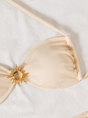 Bikini Albaricoque Texturizado Con Lazo Y Detalle Solar