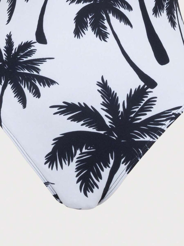 Conjunto De Traje De Baño Asimétrico y Falda Pareo Tropical