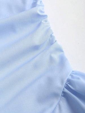 Vestido Camisero Con Fruncido Lateral Azul Pastel