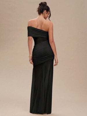 Vestido Largo Negro Asimétrico De Gala