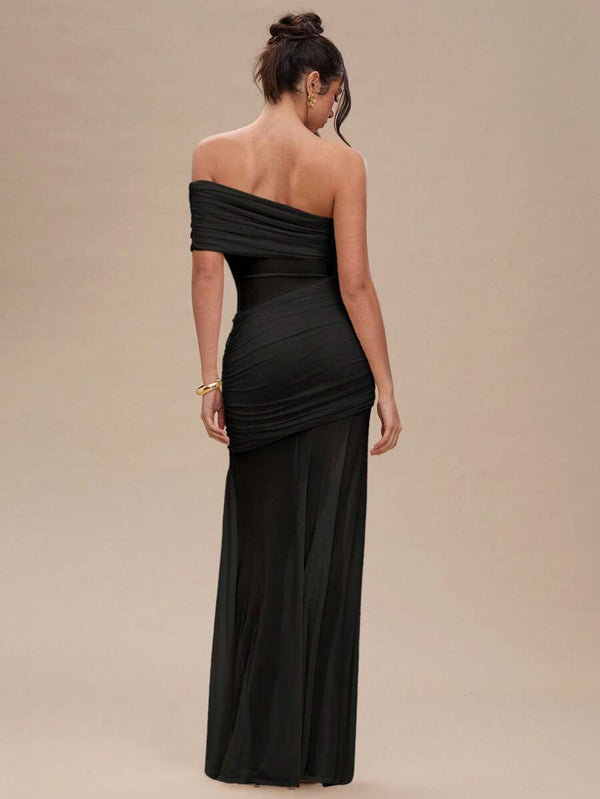 Vestido Largo Negro Asimétrico De Gala