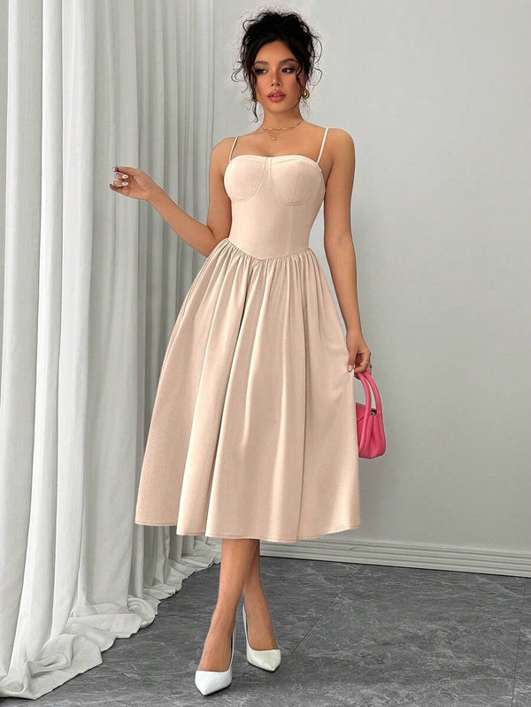 Vestido Elegante Color Albaricoque Con Tirantes Finos