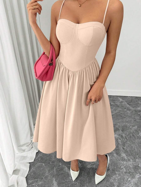 Vestido Elegante Color Albaricoque Con Tirantes Finos